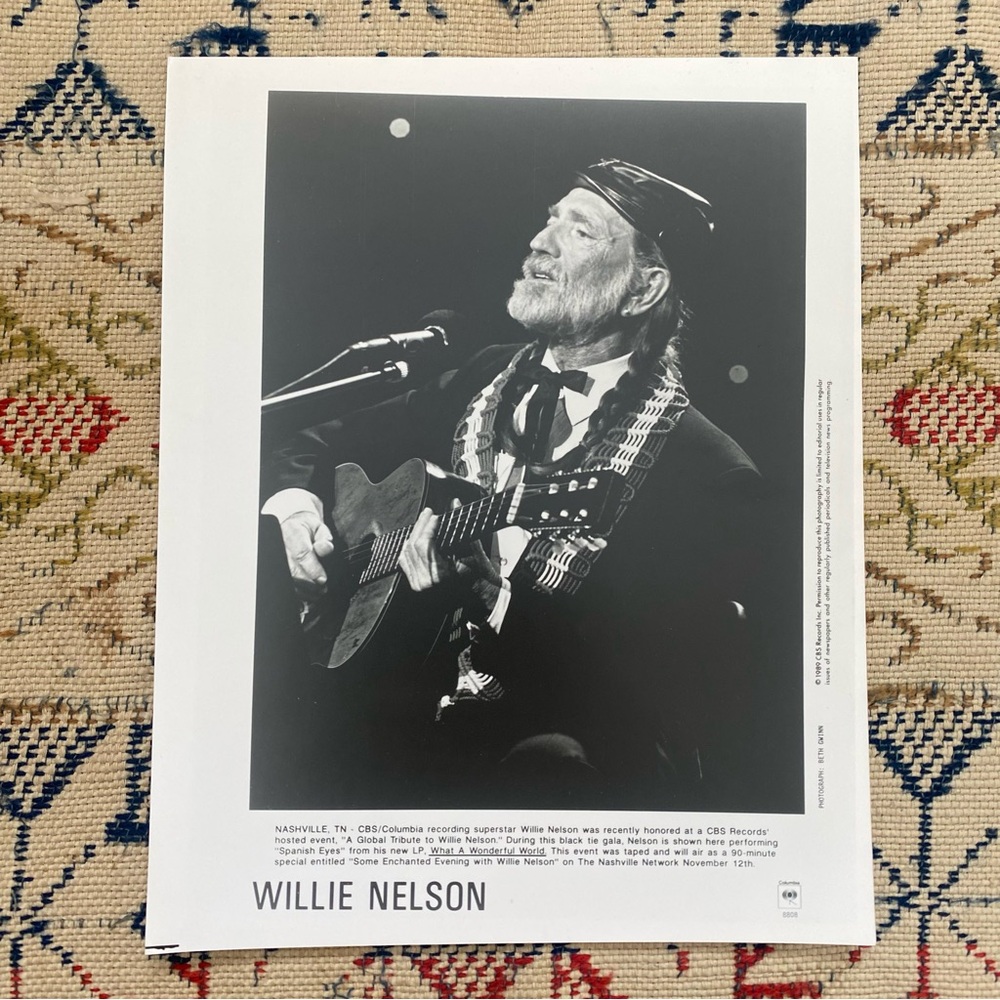 Vintage Willie Nelson Photo 8x10 Promotional Photograph 1989 80s Nashville